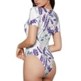 thumbnail image 3 of Balery Lavender Flowers Women's Short Sleevee Crew Neck Bodysuit Tops Short Sleeve Tops Basic-Small, 3 of 9