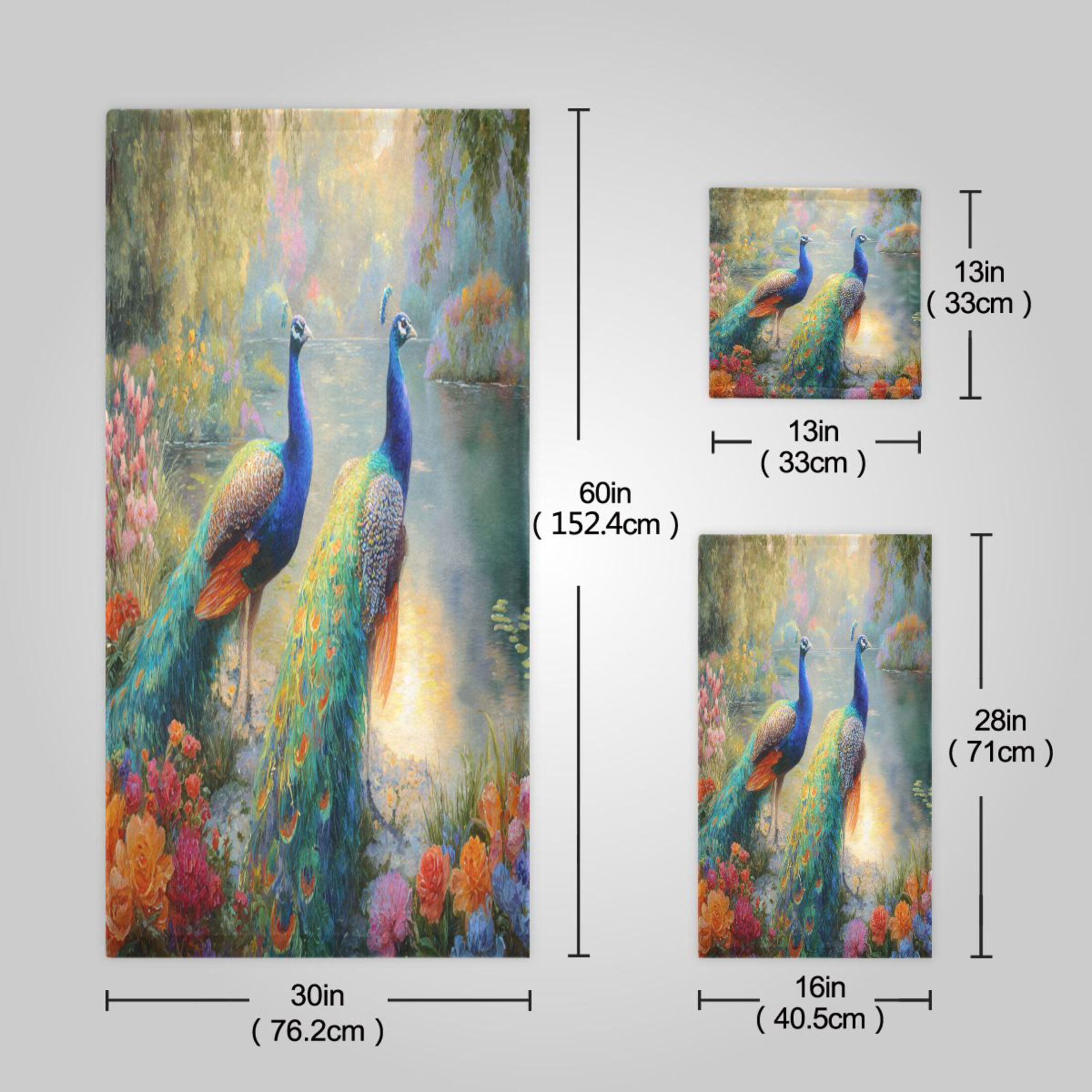 3 Sizes of Towel Sets Including Bath Towel Hand Towel and Washcloth for Daily Use Peacocks in Wonderland