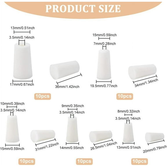 50Pcs White Lab Plugs with Hole 5 Style Tapered Solid Silicon Rubber Stopper Reusable Replacement Bottle Stopper