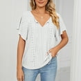 thumbnail image 2 of Women's V Neck Eyelet Tops Ruffle Short Sleeve Tie Neck Casual Shirts Blouses Solid Loose Fit Lightweight Tunic Tops, 2 of 7