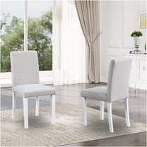 JERFIT Modern Farmhouse Dining Chairs Set of 4, Upholstered Kitchen Side Chairs with Padded Seat, White and Gray Rubber Wood Accent Chairs for Dining Room