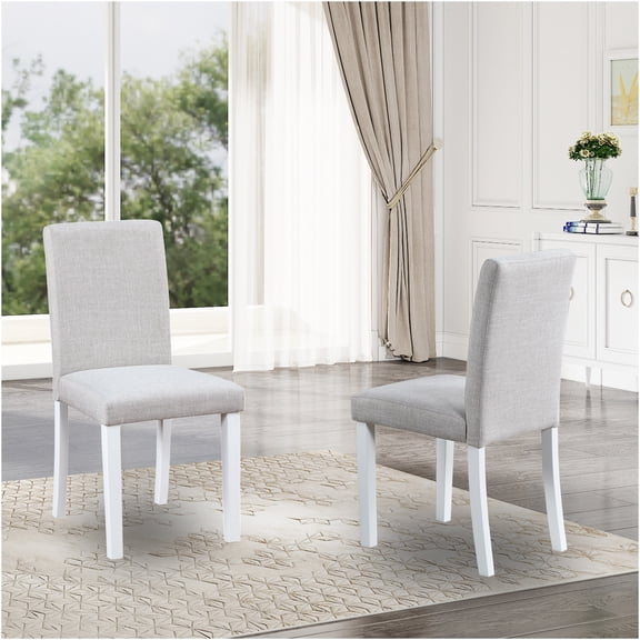 JERFIT Modern Farmhouse Dining Chairs Set of 4, Upholstered Kitchen Side Chairs with Padded Seat, White and Gray Rubber Wood Accent Chairs for Dining Room