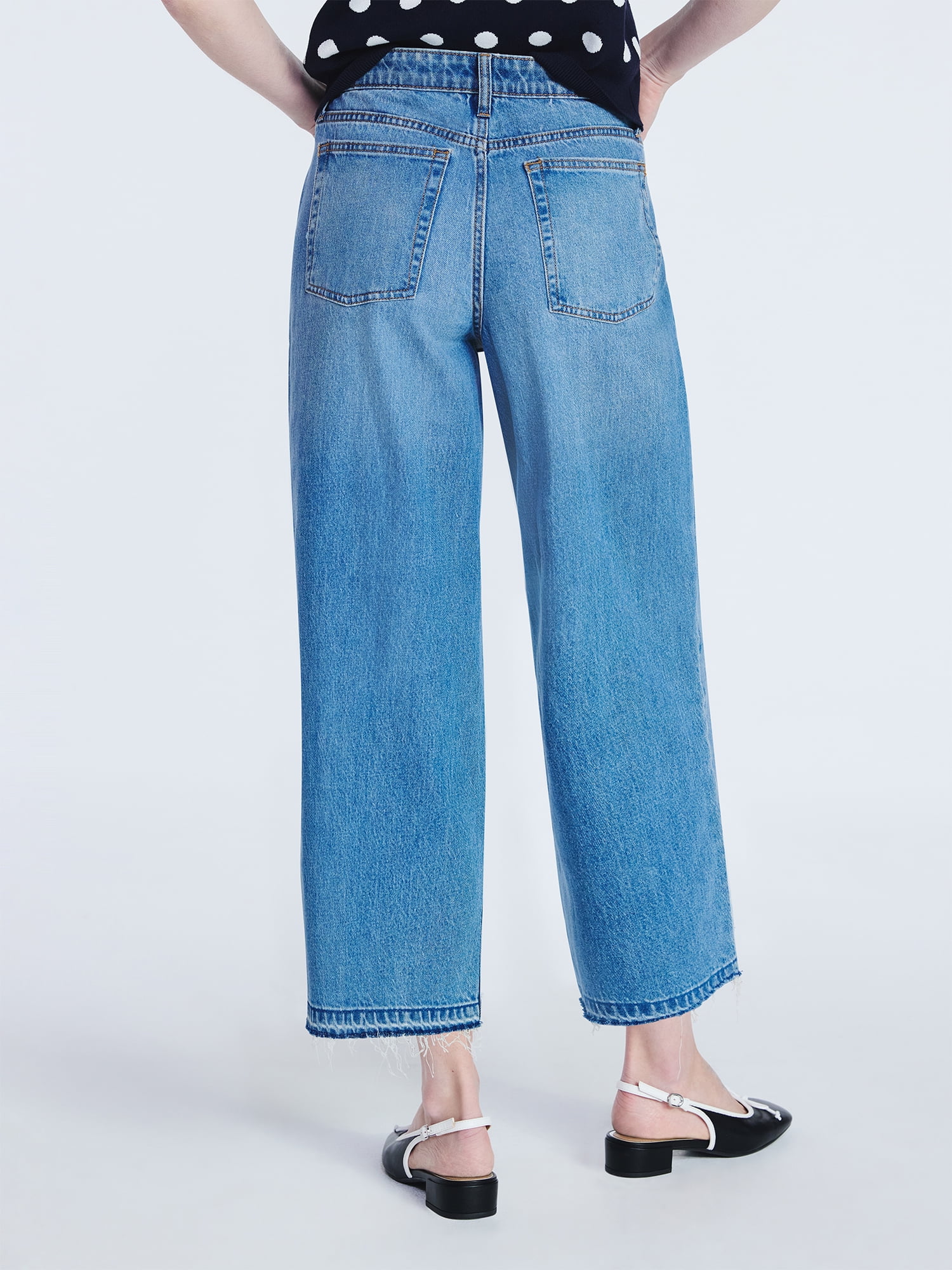 Free Assembly Women's Midrise Wide Leg Release Hem Jeans, 24" Inseam, Sizes 0-20