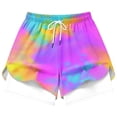 thumbnail image 4 of Mifsaly Womens Athletic Shorts with Liner 2 in 1 Tie-Dye Print Double Layer Running Shorts High Waisted Workout Gym Yoga Biker Shorts Purple,XXL, 4 of 6