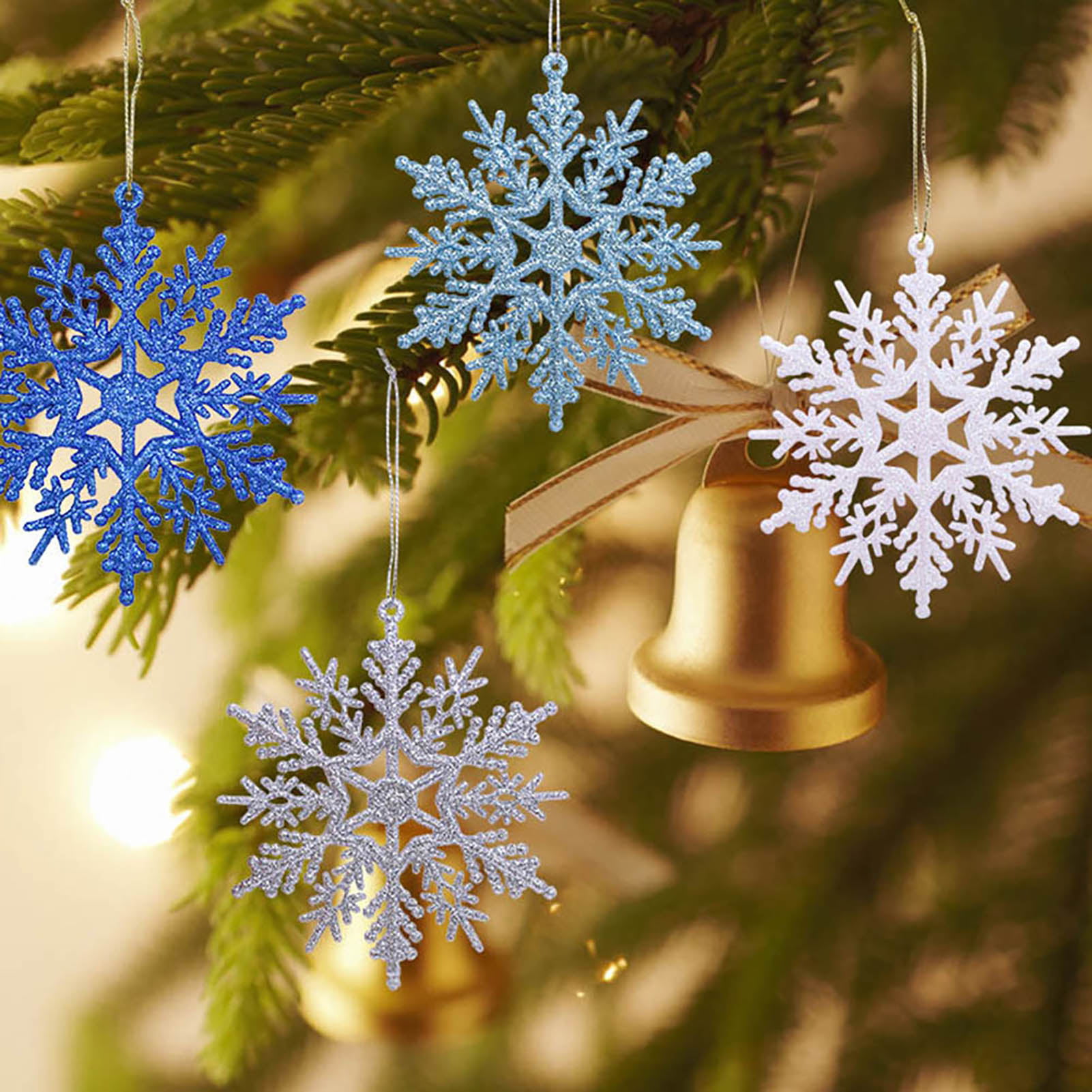 Naler Plastic Snowflake Ornaments, 24pcs White Glitter Snowflake Ornaments  on