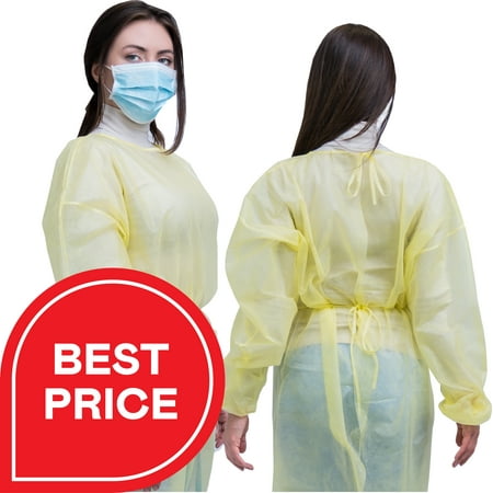 Disposable Isolation Gowns Yellow 50 Pack - Long Sleeve & Elastic Cuffs ...