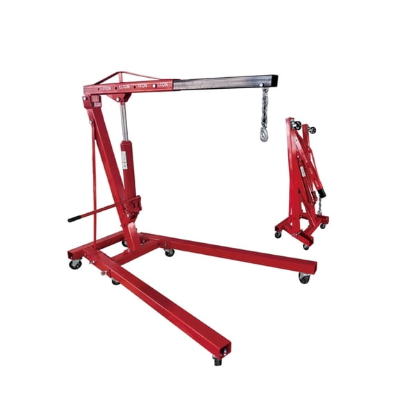 2-ton folding cherry picker engine hoist, 4400lb hydraulic lift, telescopic boom, red, heavy-duty with 6 casters for shop use