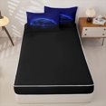 thumbnail image 4 of Manfei Speed Car Zipper Twin Comforter Sets with Fitted Sheet and 2 Pillowcases,Navy Blue Neon Light Print Zipper Bedding Set,Black Reversible,4pcs, 4 of 8
