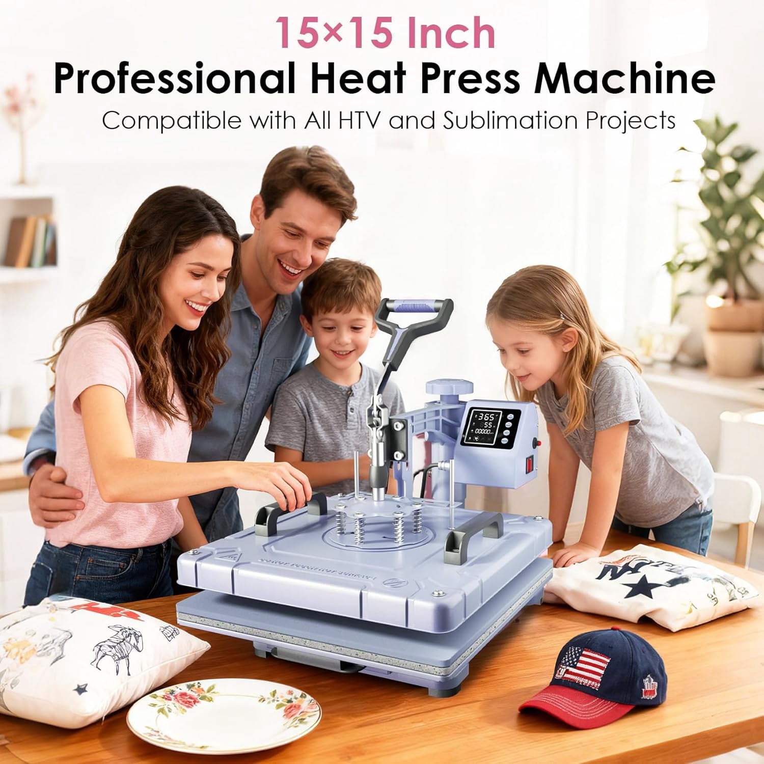 DKMOCO 8 in 1 Heat Press Machine with 30OZ Tumbler press, 15"x15" 360-Degree Swing Away Digital Heat Transfer Sublimation for Mugs Hat Plate Cap T Shirts,Lavender