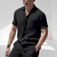 thumbnail image 1 of Blusa y camisa de manga corta con cuello vuelto para hombre, de verano, de color liso, de manga corta, con solapa y botones, estilo cárdigan, con bolsillo, blusa de moda, camisa de poliéster para homb, 1 of 9