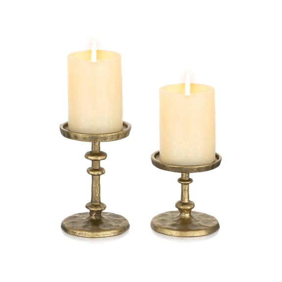 NUPTIO Brass Candle Holders for Pillar Candles: Cast Iron Gold Pillar Candle holder Set of 2 for 3 inch Candles Pillar