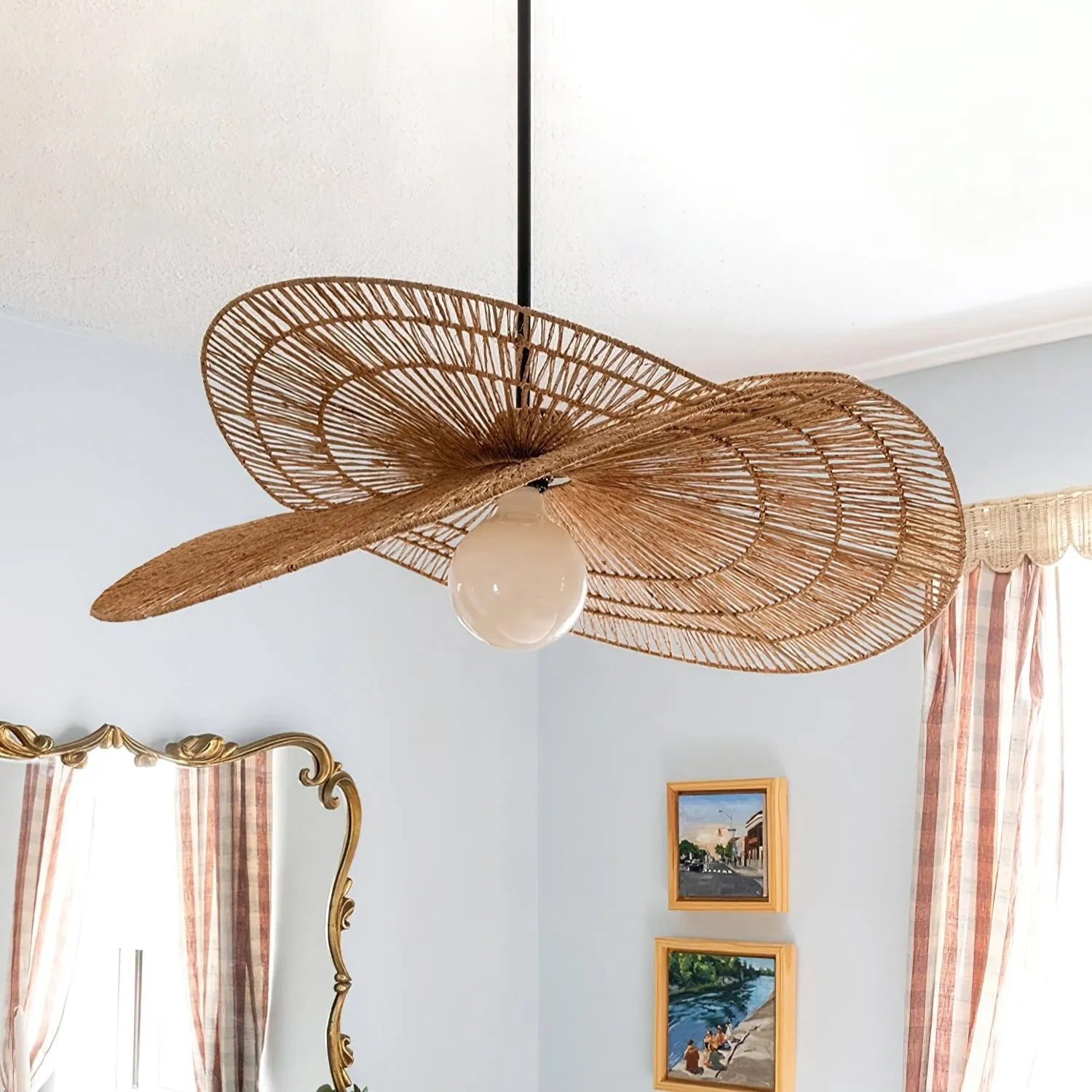 UEEYAC Handwoven Wabi-sabi Rattan Pendant Light Retro B&B Bedroom Living Room Creative Restaurant Chandelier