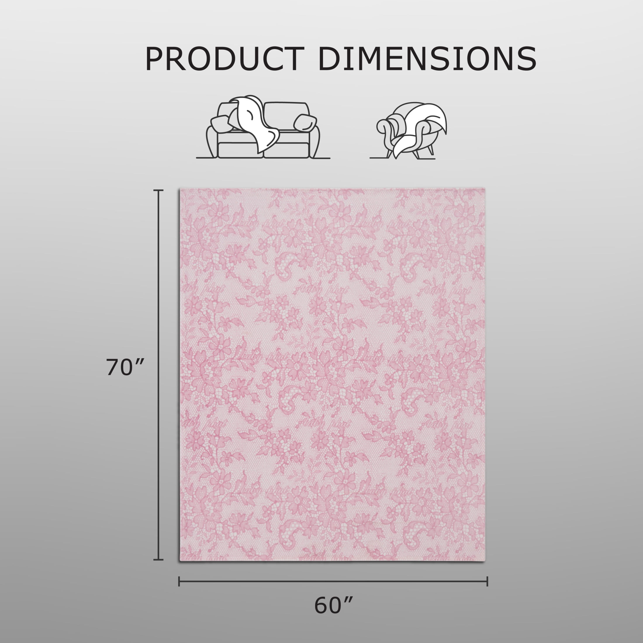 Baby Phat Oversized Plush Throw Blanket 60" x 70", Script Lace Pink