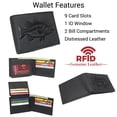 thumbnail image 2 of MARSHAL Fishermans RFID Blocking Vintage Leather Bifold Wallet with Debossed Bass Design for Outdoorsmen Black, 2 of 9