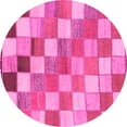 thumbnail image 1 of Ahgly Company Indoor Round Checkered Pink Modern Area Rugs, 4' Round, 1 of 4