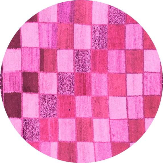 Ahgly Company Indoor Round Checkered Pink Modern Area Rugs, 4' Round