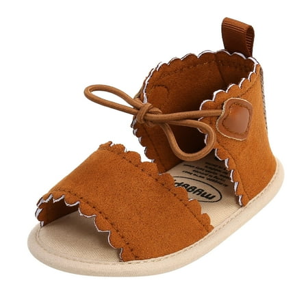 

TOWED22 Shoes For Toddler Girls Sole Non-Slip Dots Lace-ups Baby Rubber Soft Sandals Walking Girls Flat Toddler Sandals Girls Brown