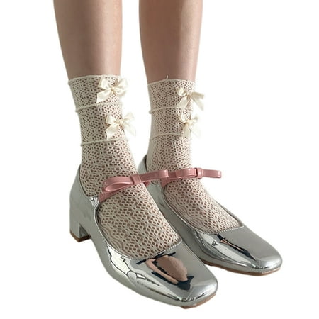 

YUUZONE Lolita Sock JK Sock Anklet Sock Lace Short Sock For Women Bows Sock White Sock