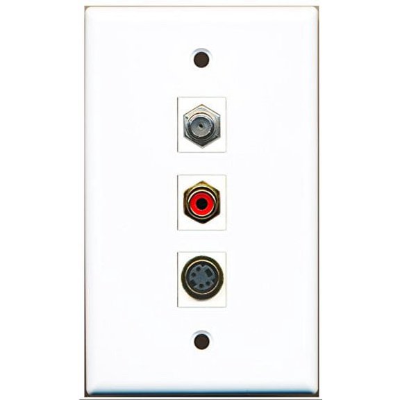 RiteAV - 1 Port RCA Red and 1 Port Coax Cable TV- F-Type and 1 Port S-Video Wall Plate