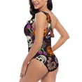 thumbnail image 4 of Picia Halloween With Skull Pattern Women's One Piece Swimsuits,One Shoulder Swimwear Asymmetric ,Ruffle Monokinis Bathing Suits,High Waisted Flattering Bathing Suits-X-Large, 4 of 8