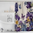 thumbnail image 3 of Spring Floral Shower Curtain, Purple Tulips Hydrangeas Butterflies Beige Washable Shower Curtains for Bathroom Bathtubs, Waterproof Quick-Dry Bath Curtain with Hooks & Grommets, Standard 72"x72", 3 of 9