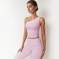 thumbnail image 3 of Women's One Shoulder Cropped Active Tank Top with Asymmetrical Neckline - Medium, Pink, 3 of 7