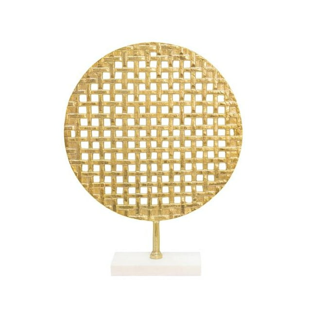 Sagebrook Home 15570-01 21 in. Metal Round Mesh Deco on Marble Base, Gold