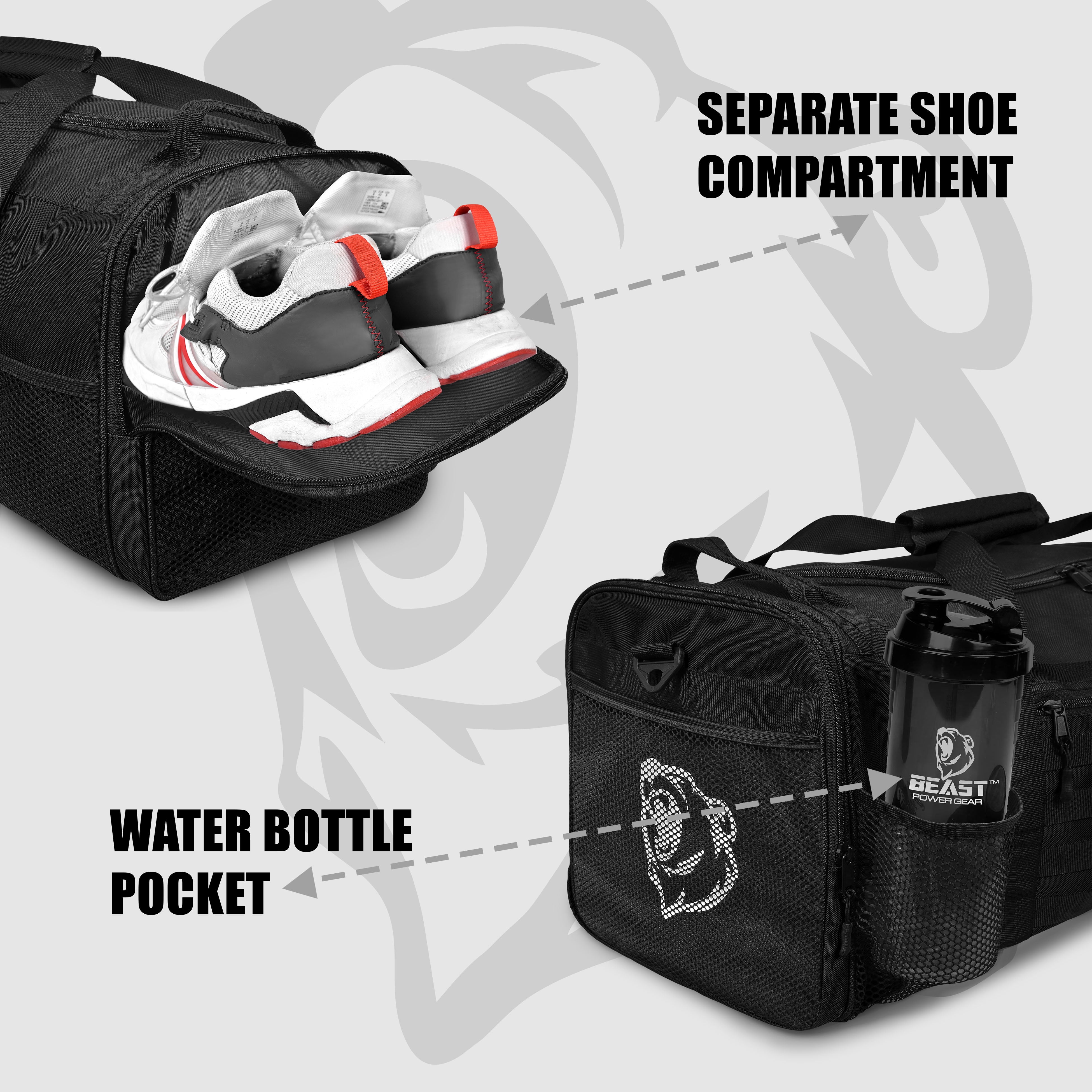 Beastpowergear Gym Duffle Bag- Workout, Boxing, MMA, Sports Bag with Shoes Compartment and Adjustable Shoulder Strap for Men and Women.
