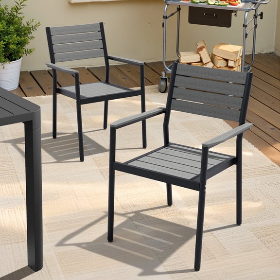 Crestlive Products Outdoor 2PCS Dining Chairs Aluminum Restaurant Chair with Arm, Gray