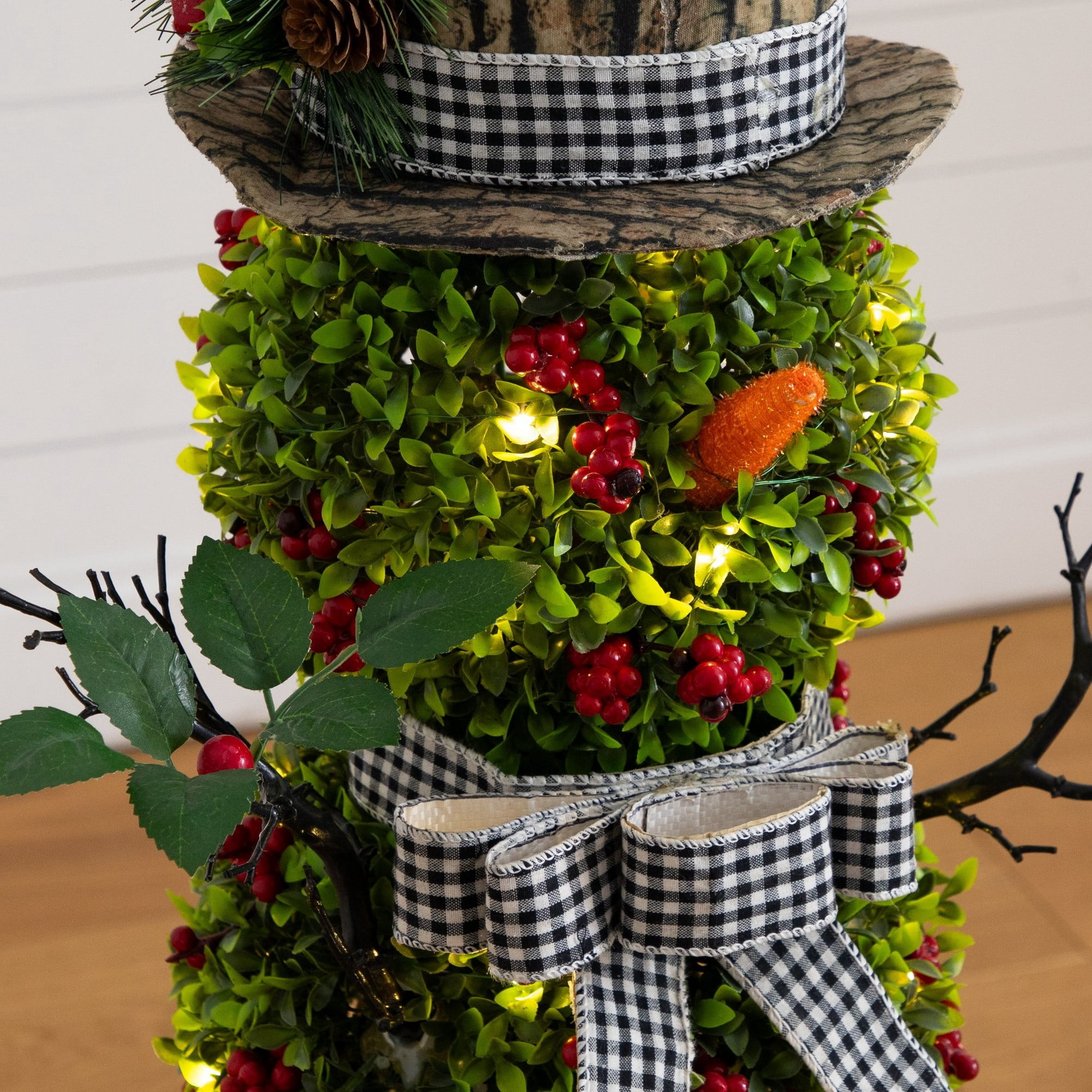 42in. Pre-Lit Artificial Christmas Boxwood Snowman Topiary Tree with 45 LED Lights in Decorative Planter