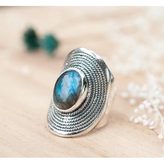 Labradorite Gemstone Ring 925 Sterling Silver Handmade Statement Ring All Sizes Available