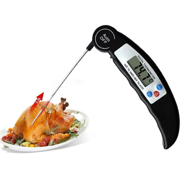 Djiypn Fast Read Digital Thermometer Cooking Food and Meat, Waterproof Auto OFF Bright LCD Screen, Motion Sensing Food Thermometer for Kitchen Oven Grill Candy BBQ, Black