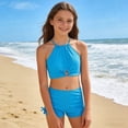 thumbnail image 6 of Shadoumai Girls Swimsuit Ribbed Bikini Tie-Straps Tankini Set 2-Piece Girls Bathing Suits Size 14-16 Tropical Printed Modest Swimwear, 6 of 8