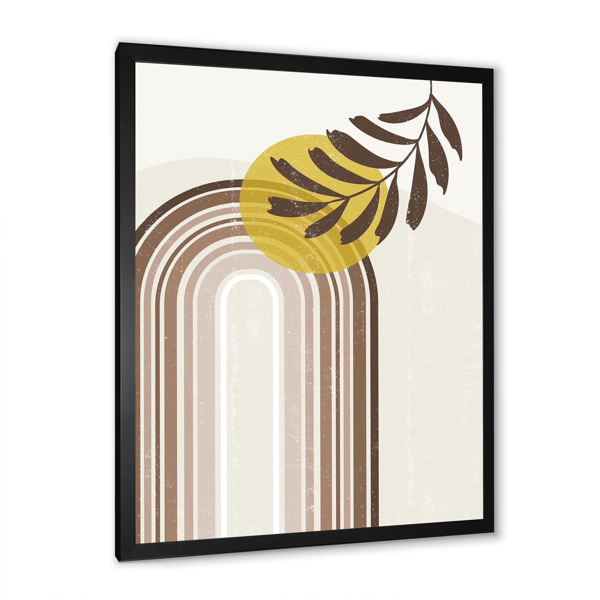 Designart 'Abstract Moon and Sun With Leaf In Earth Tones' Modern Framed Art Print