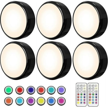 

Puck Lights 16 Colors Changeable Led Push Lights Battery Operated New Upgrade Black Dimmable Under Cabinet Lighting Wireless Under Counter Light Wi(Whatever Goods)