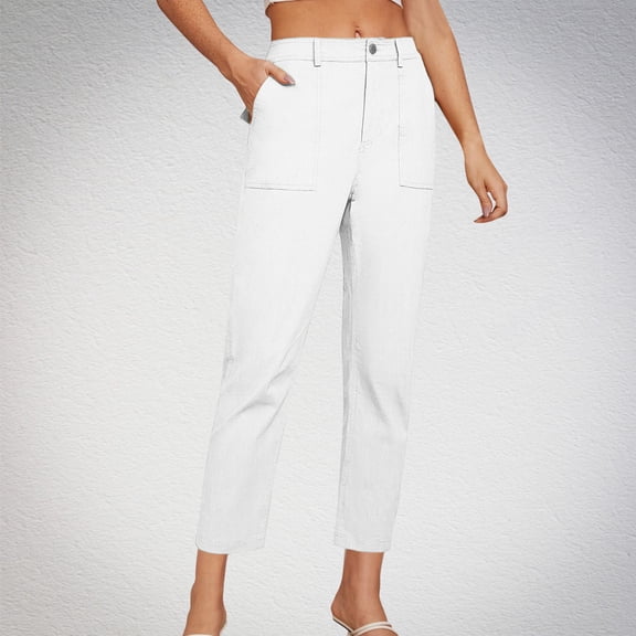 Chbgutlmr Capri Pants for Women Business Office Cropped Pants Elastic Waist Straight Leg Trousers Casual Comfy Work Pants