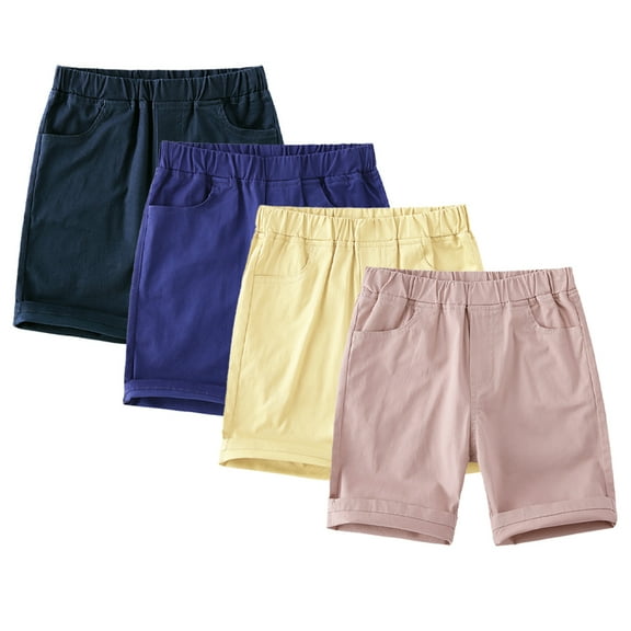 Kkkded Kids Toddler Boys Girls Cotton Casual Shorts with Pockets Unisex 1-10 Years Summer Shorts Elasticated Waist Middle Pants