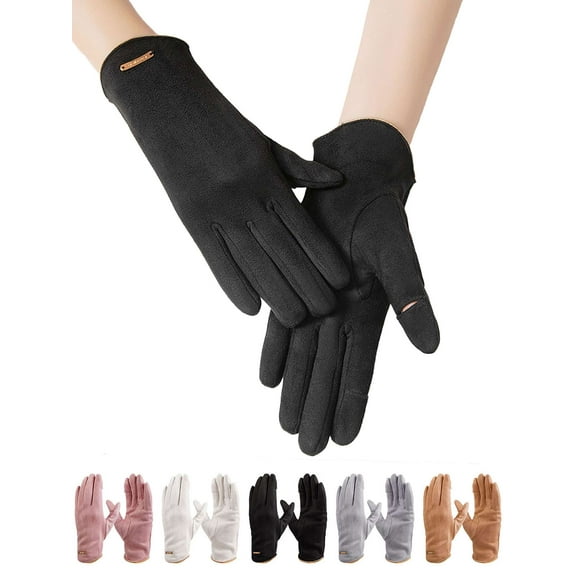 BadPiggies Womens Winter Suede Gloves Soft Warm Fleece Lined Gloves Flexible Leak Fingers Touchscreen Black