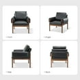 thumbnail image 4 of Faux Leather Accent Chair Set of 2 Removable Backrest Upholstered Arm Cushio PU Chairs Solid Wood Legs Reading Lounge Sofa Bedroom Black, 4 of 9