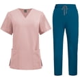 thumbnail image 4 of felwors Scrub Set for Men from, 4 Pocket V-Neck Scrub Top with 5 Pocket Tapered Leg Fly Front Cargo Pant (Light Pink, L), 4 of 8