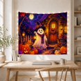 thumbnail image 5 of Friendly White Ghost with Glowing Lantern on Pumpkin Path, Whimsical Illustration for Gothic Decor Lovers, Cozy Autumn Wall Art, Halloween Gift Tapestry Wall Hanging for Living Room and Bedroom, 5 of 6