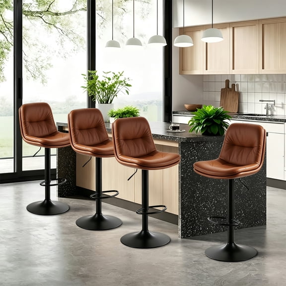 Walktory Bar Stools Set of 4 Swivel Adjustable PU Leather Counter Height Bar Stools Brown