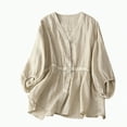 thumbnail image 4 of Towmus V Neck Linen Tshirts for Women Summer Fall 3/4 Sleeve Relaxed Fit Long Basic Tee Shirt Tops, 4 of 6