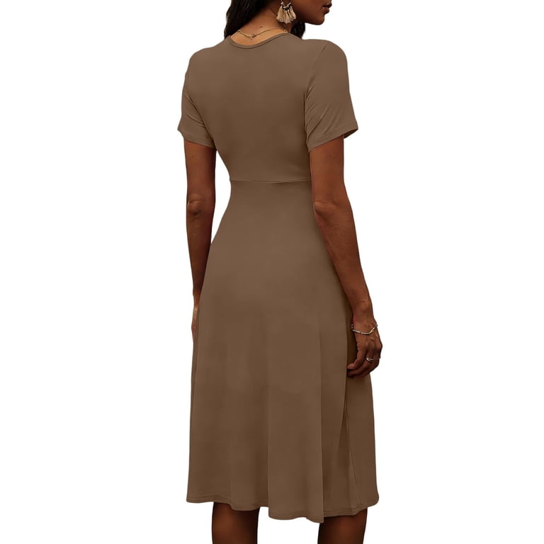 brown empire waist dress La Femme - Sheer Lace Quarter Sleeves Empire Waist A-Line Gown 27153SC 0 / Cocoa