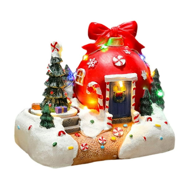 Figura iluminada con escena navideña, adorno de escritorio en miniatura con música para Paquete de regalo