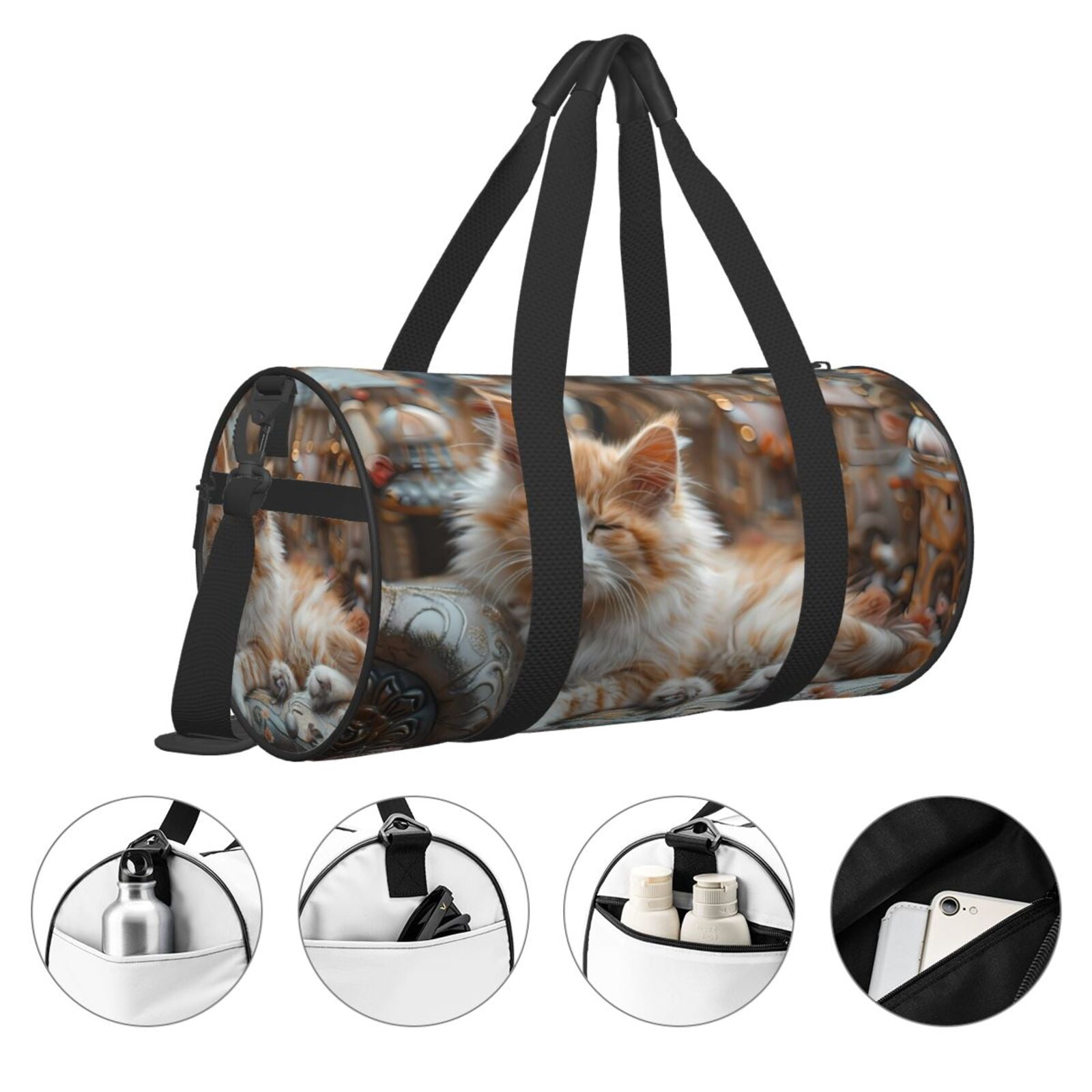 Vsdgher Serene Kitten Kingdom 45L Foldable Duffel Bag, Sports Gym Bag,Overnight Bag, Portable Weekender Bag for Airplanes