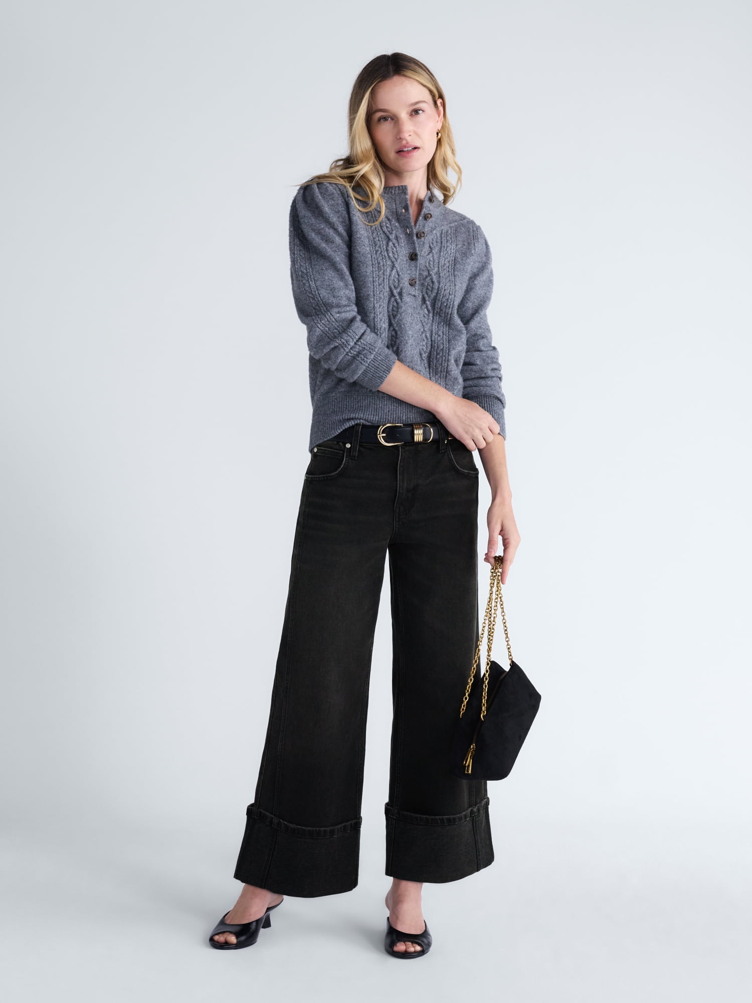 Scoop Women's and Women's Plus Mid Rise Cuffed Wide Leg Jeans, Sizes 0-28W