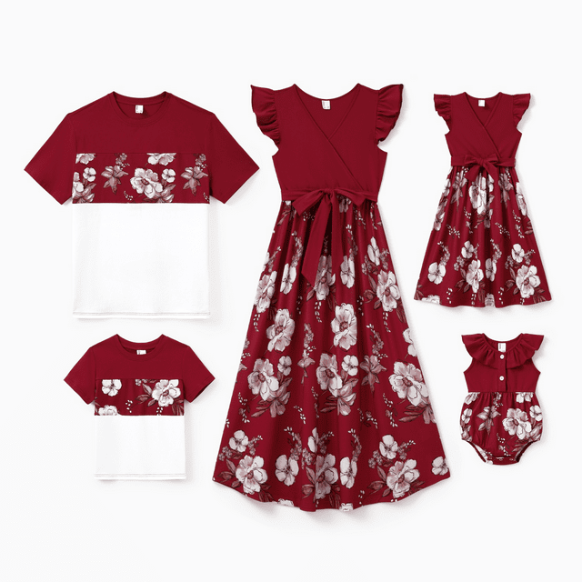 PatPat Robes pour Femmes Été Décontractées Robe d'Été à Empiècements Col à Revers Manches Volantées Midi Ceinturée Robes de Vacances