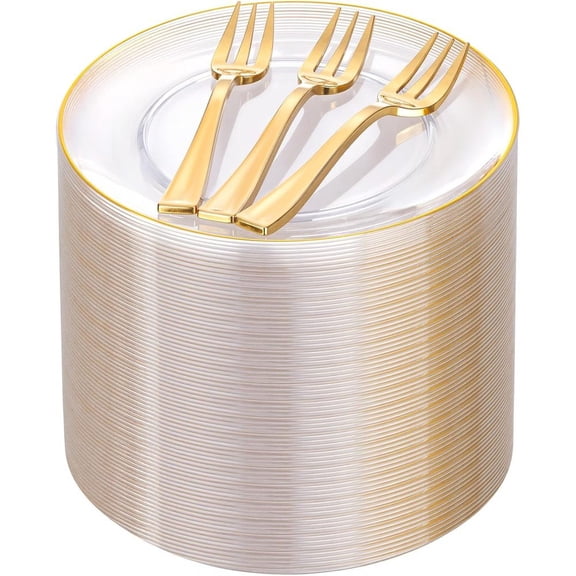 200Pcs Clear Plastic Dessert Plates Disposable 6.3" with Plastic Forks 5" - Small Clear Plates-Dessert/Cake/Appetizer Plates for Birthday/Easter Party & Wedding - Serve for 100Guests