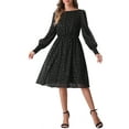 thumbnail image 1 of Vestido Casual de Malla Negro con Cuello Barco, Mangas Largas Abullonadas y Cintura Elástica con Estrellas Brillantes para Mujeres Inspire Chic, 1 of 6